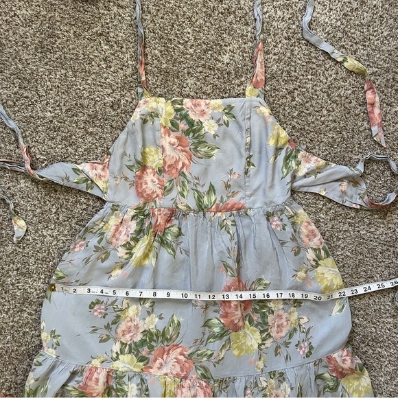 Yumi Kim Tinley Dress Blue Pink Floral Tie Strap Ruffle Midi Dress 10 Wedding - Picture 13 of 13